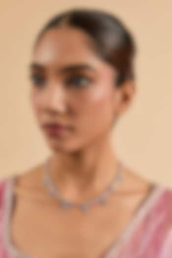 White Gold Finish Cubic Zircon Necklace by Minaki at Pernia's Pop Up Shop