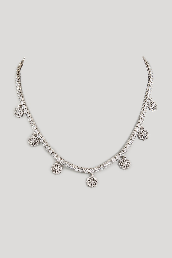 White Gold Finish Cubic Zircon Necklace by Minaki at Pernia's Pop Up Shop