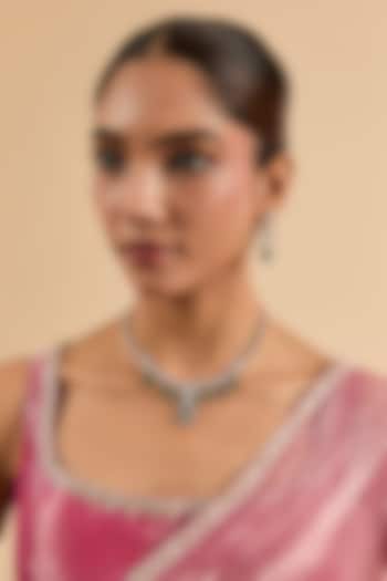 White Gold Finish Green Cubic Zirconia Necklace Set by Minaki at Pernia's Pop Up Shop