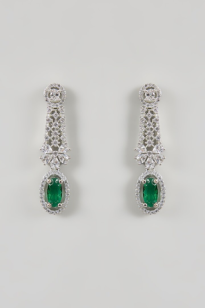 White Gold Finish Green Cubic Zirconia Necklace Set by Minaki at Pernia's Pop Up Shop