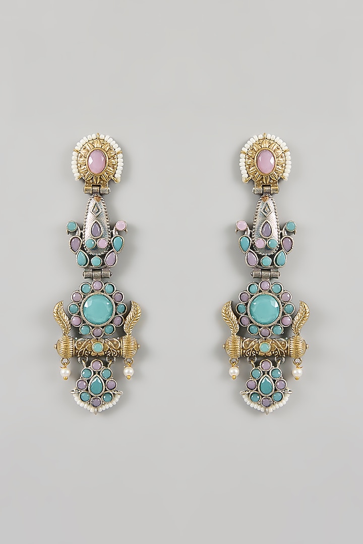 Two Tone Finish Green & Pink Stone Dangler Earrings by Minaki at Pernia's Pop Up Shop