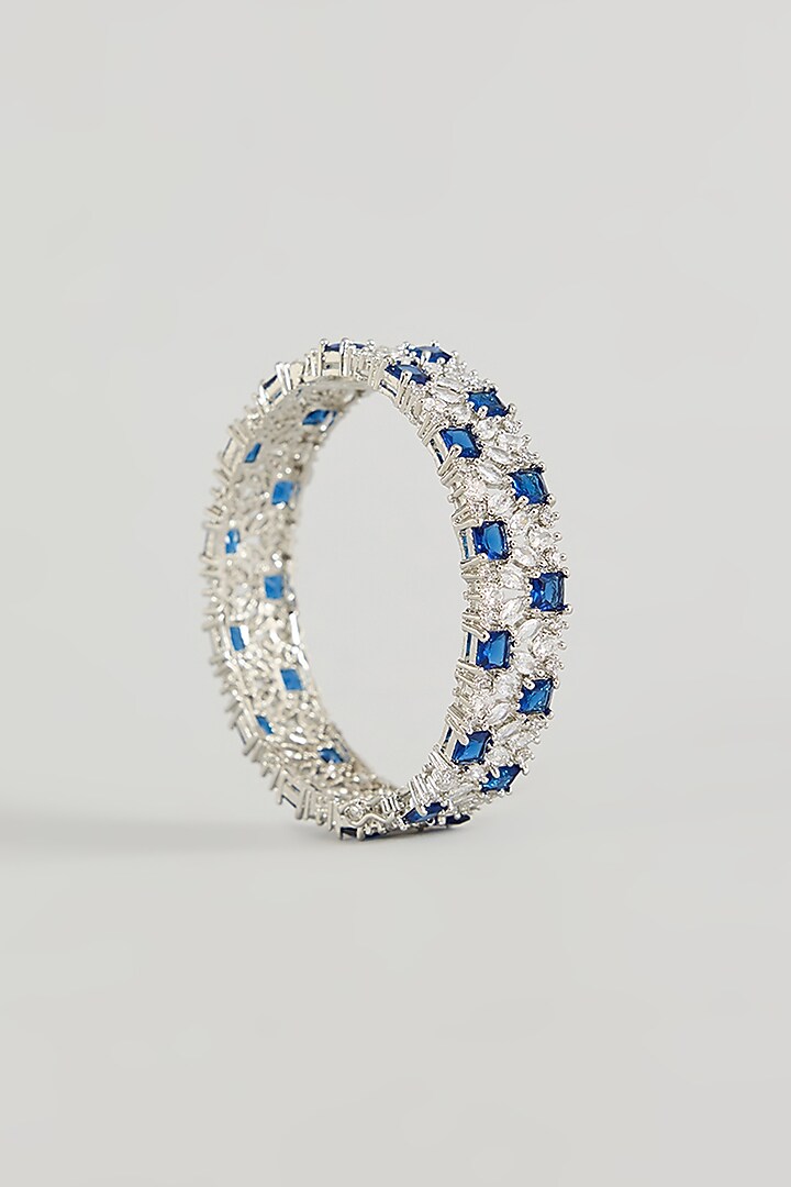 White Gold Finish Blue Zircon Bracelets (Set Of 2) by Minaki at Pernia's Pop Up Shop