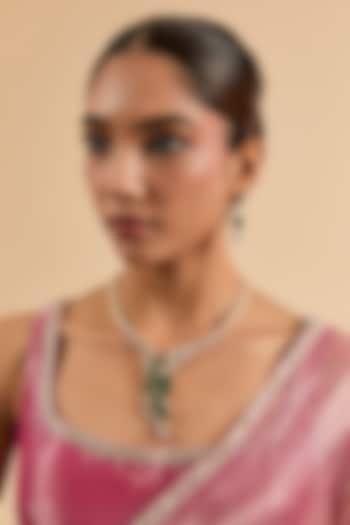 Gold Plated Green Cubic Zirconia Panther Necklace Set by Minaki at Pernia's Pop Up Shop