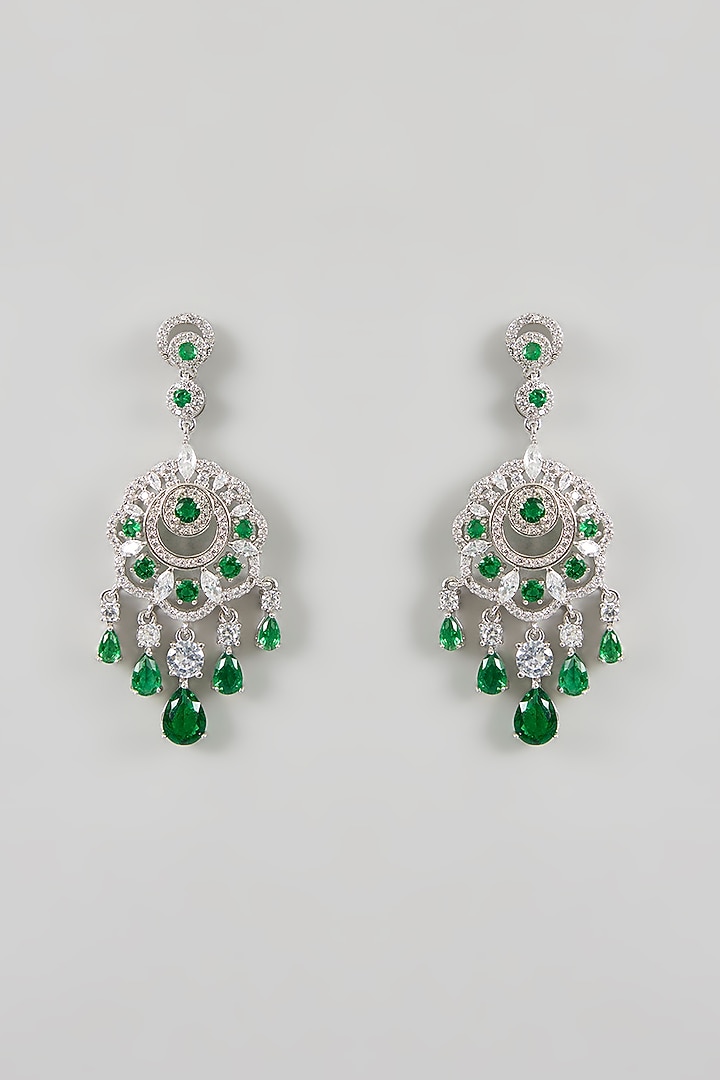 White Gold Finish Green Cubic Zirconia Pendant Necklace Set by Minaki at Pernia's Pop Up Shop