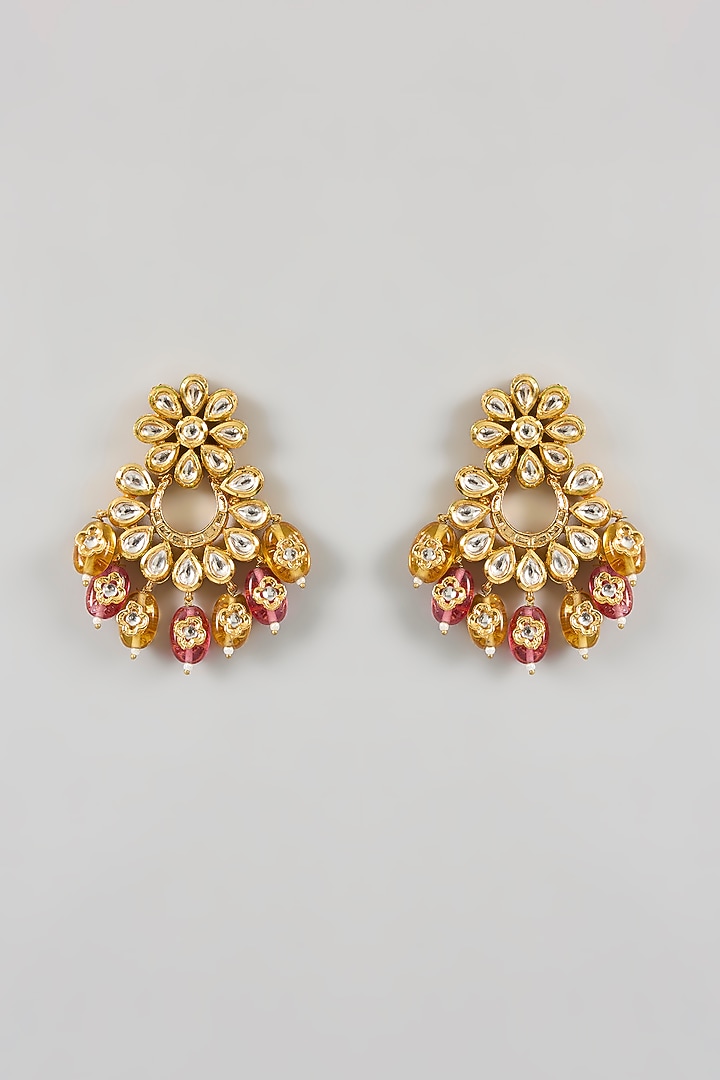 Gold Plated Kundan Polki & Beaded Chandbali Earrings by Minaki at Pernia's Pop Up Shop