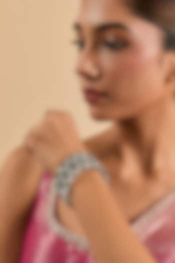 White Gold Finish Green Cubic Zirconia Bracelets (Set Of 2) by Minaki at Pernia's Pop Up Shop