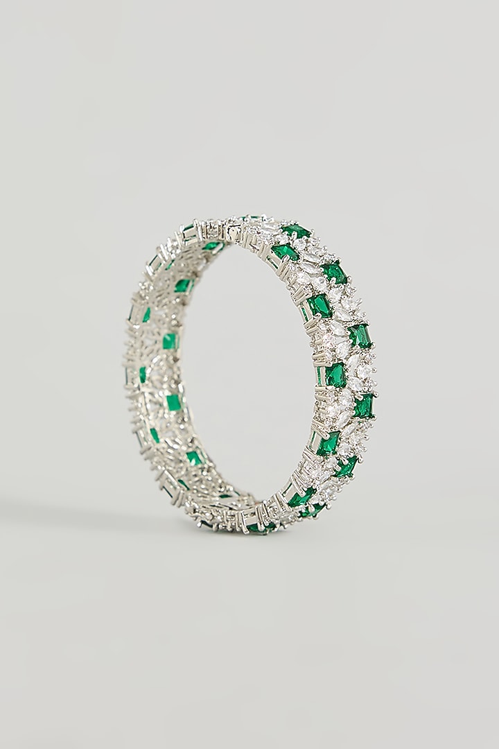 White Gold Finish Green Cubic Zirconia Bracelets (Set Of 2) by Minaki at Pernia's Pop Up Shop