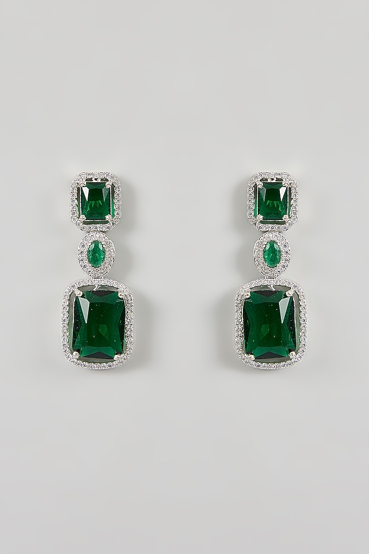 White Gold Finish Green Cubic Zirconia Necklace Set by Minaki at Pernia's Pop Up Shop