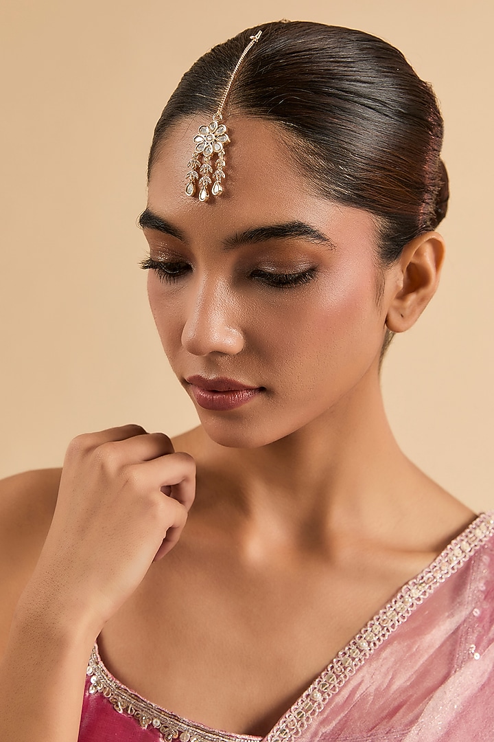 Gold Plated Kundan Polki Maang Tikka by Minaki at Pernia's Pop Up Shop