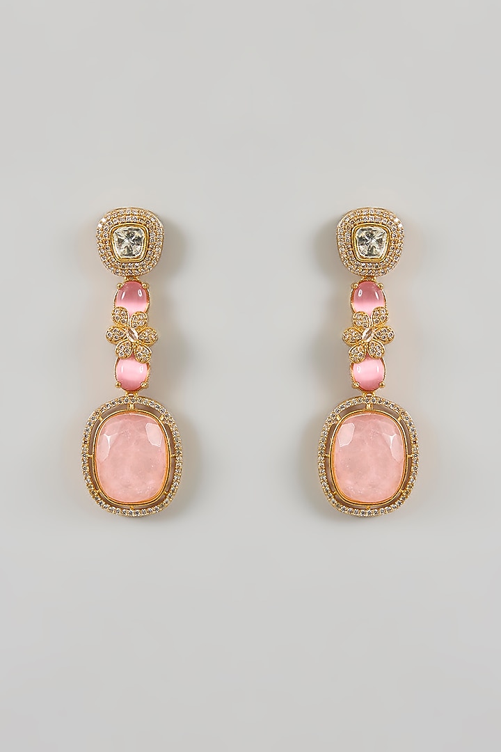 Gold Plated Kundan Polki & Pink Stone Dangler Earrings by Minaki at Pernia's Pop Up Shop
