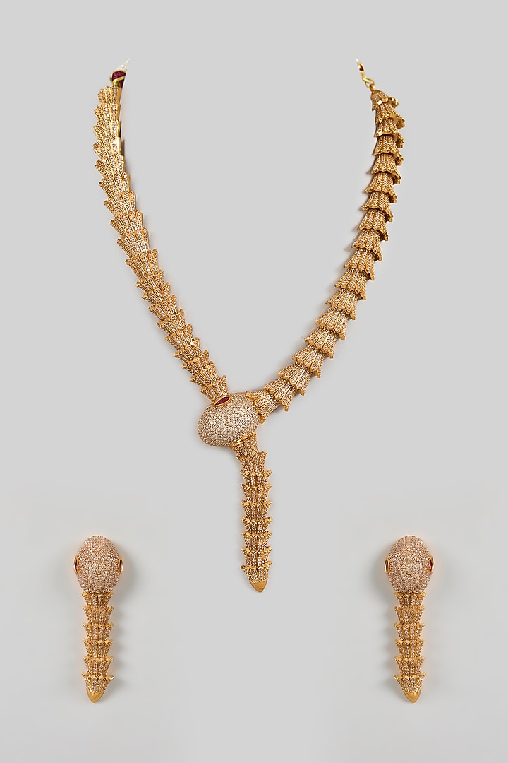 Gold Plated Red Cubic Zirconia Necklace Set by Minaki at Pernia's Pop Up Shop