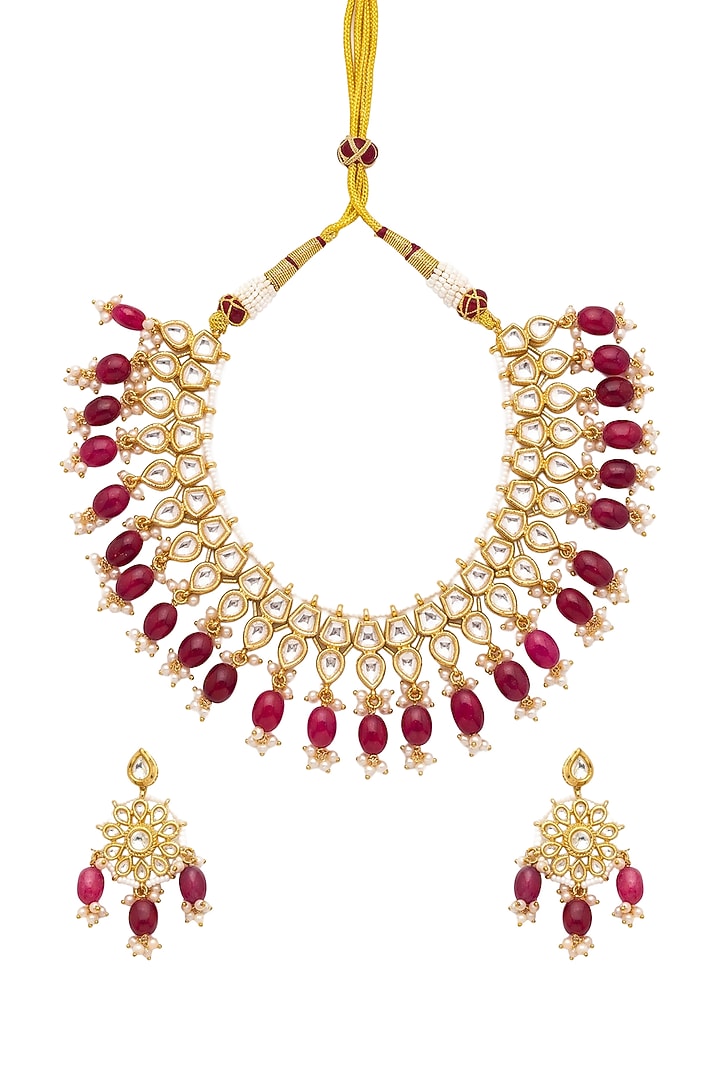 Gold Plated Kundan Polki Meenakari Necklace Set by Minaki at Pernia's Pop Up Shop