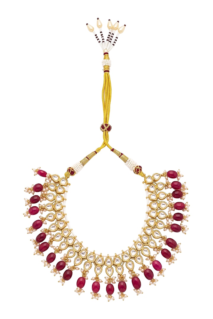 Gold Plated Kundan Polki Meenakari Necklace Set by Minaki at Pernia's Pop Up Shop