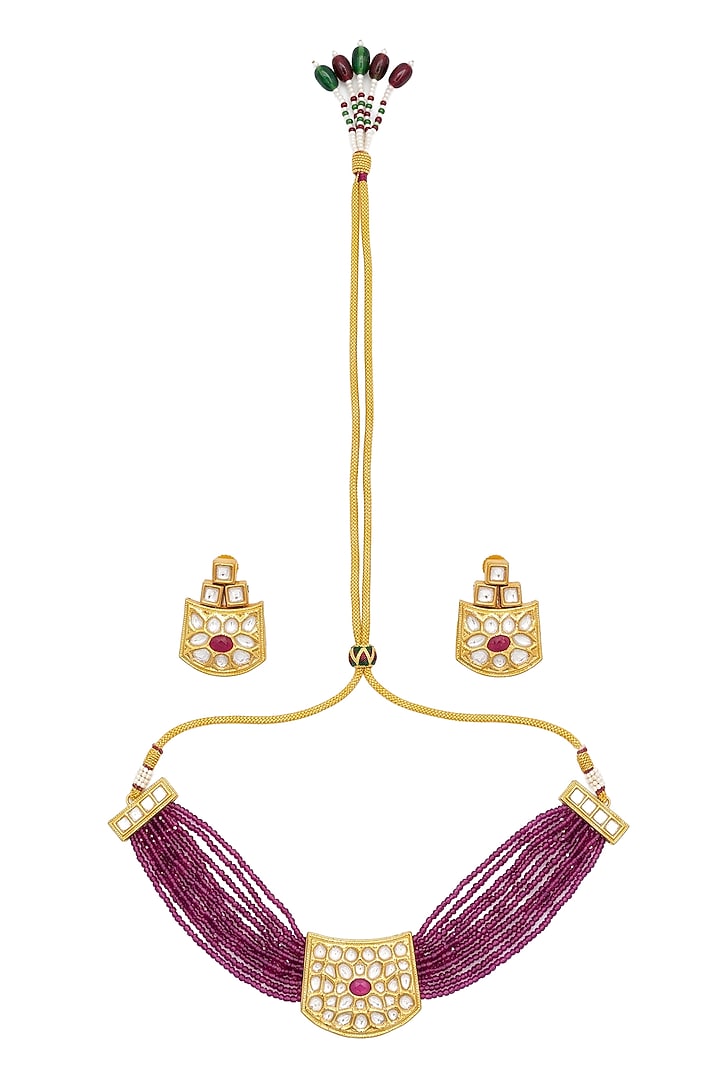 Gold Plated Ruby Kundan Polki Choker Necklace Set by Minaki at Pernia's Pop Up Shop