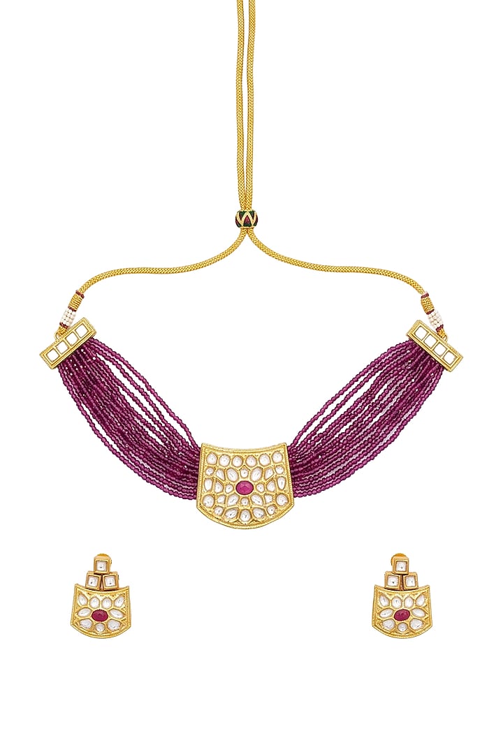 Gold Plated Ruby Kundan Polki Choker Necklace Set by Minaki at Pernia's Pop Up Shop