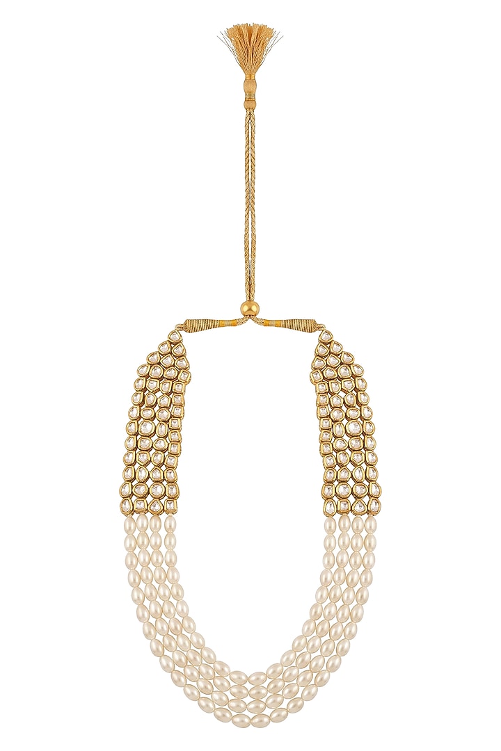 Gold Plated Kundan Polki & Pearl Layered Necklace by Minaki at Pernia's Pop Up Shop