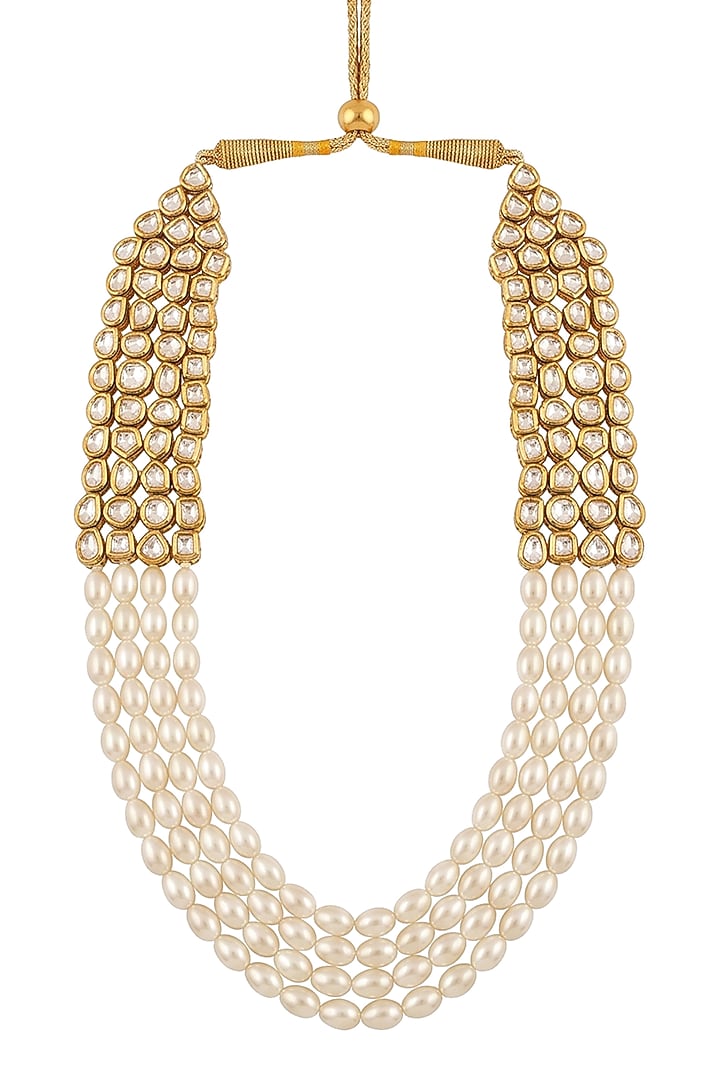Gold Plated Kundan Polki & Pearl Layered Necklace by Minaki at Pernia's Pop Up Shop