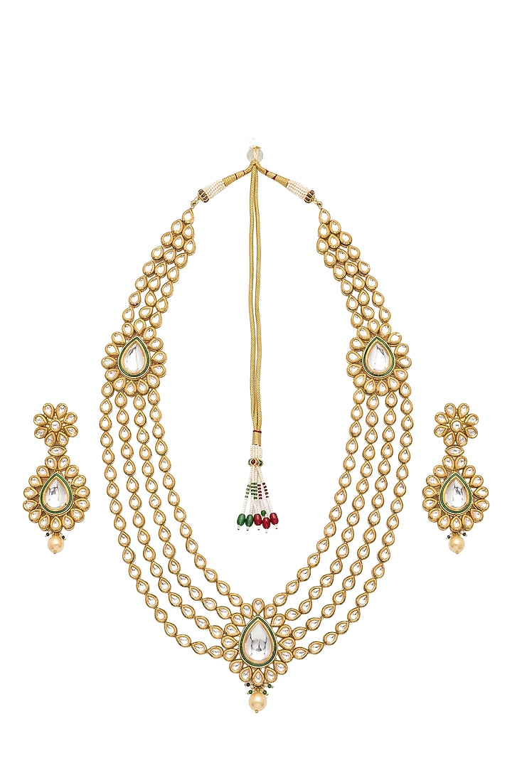 Gold Plated Kundan Polki & Pearl Layered Necklace Set by Minaki at Pernia's Pop Up Shop