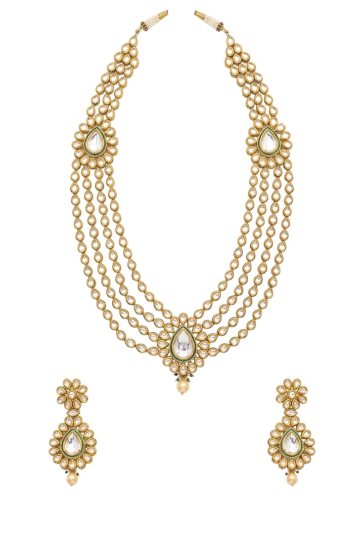 Gold Plated Kundan Polki & Pearl Layered Necklace Set by Minaki at Pernia's Pop Up Shop