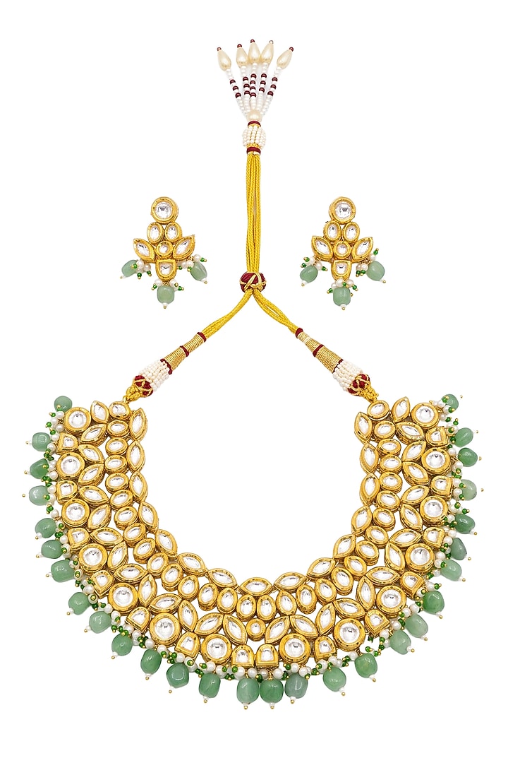 Gold Plated Kundan Polki & Emerald Stone Necklace Set by Minaki at Pernia's Pop Up Shop