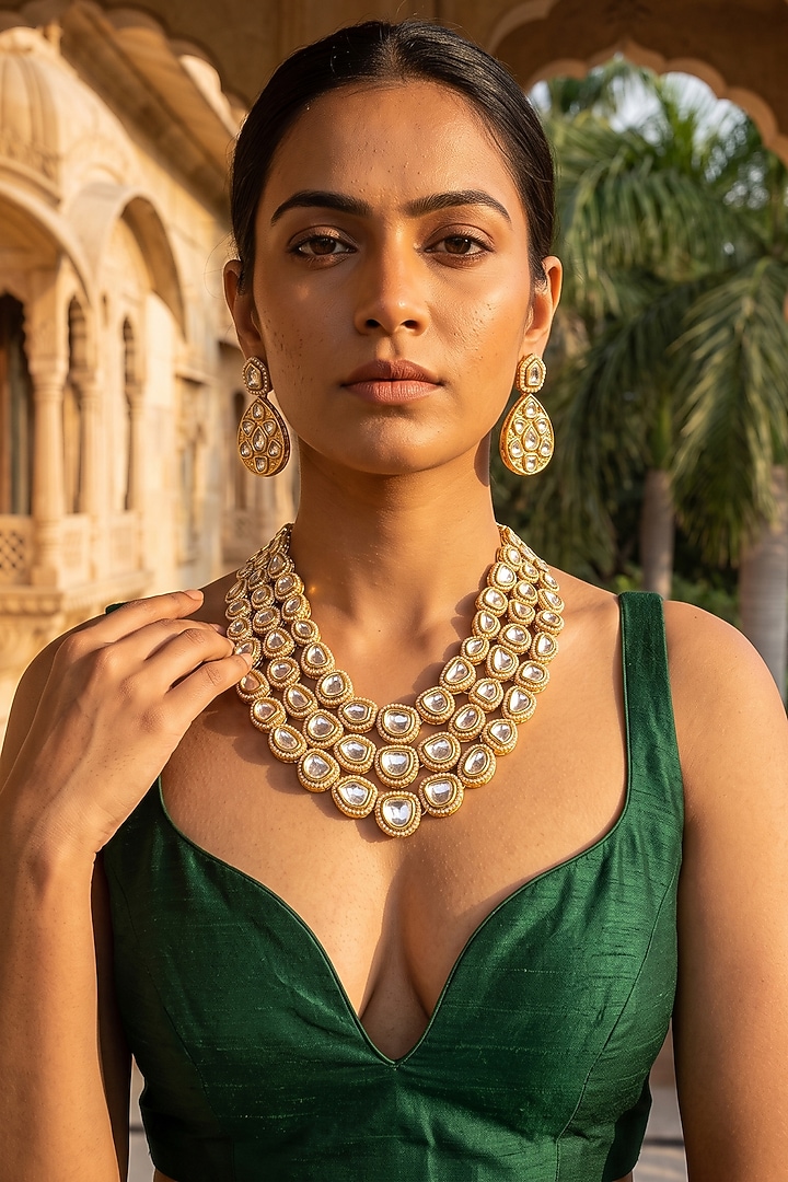 Gold Plated Kundan Polki Collar Necklace Set by Minaki at Pernia's Pop Up Shop