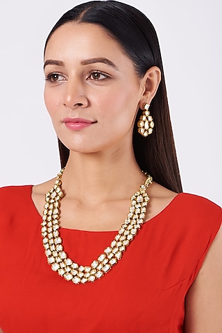 Gold Plated Kundan Polki Long Necklace by Minaki