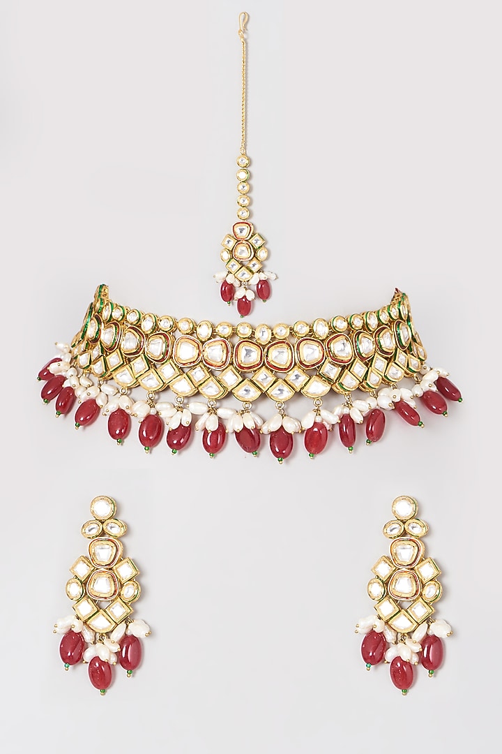 Micron gold polished brass, Kundan Polki Necklace