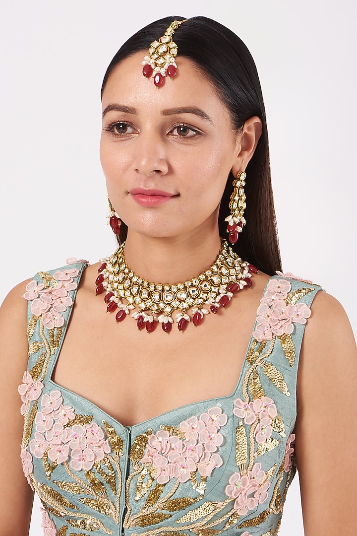 Gold Plated Kundan Polki Necklace Set by Minaki at Pernia's Pop Up Shop