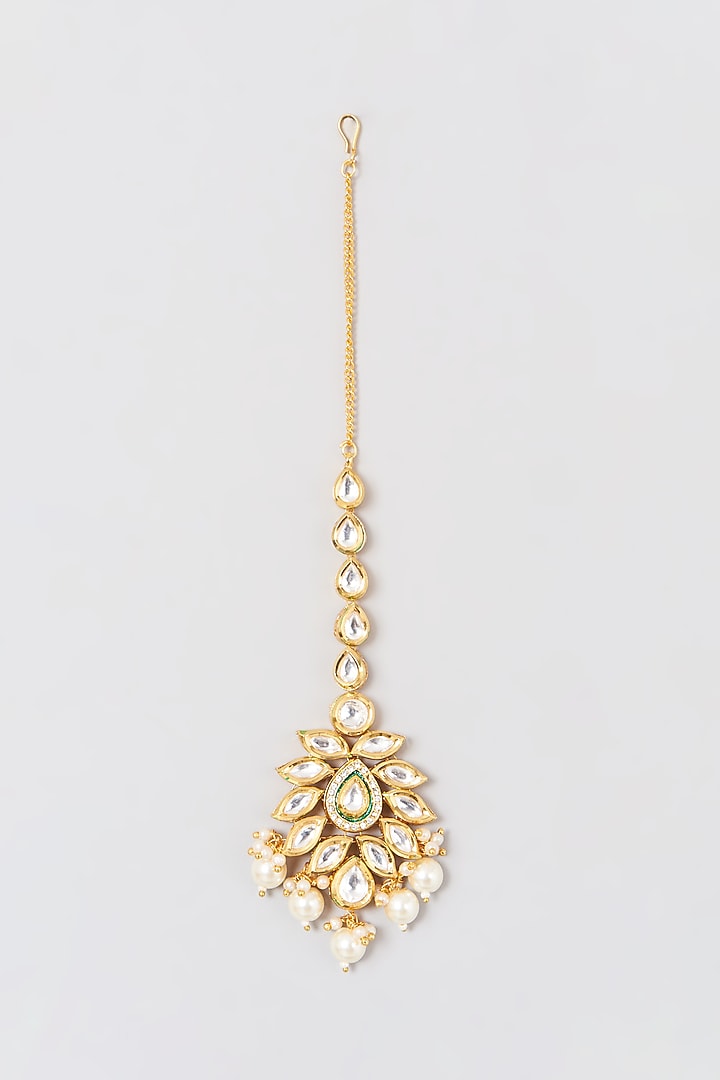 Gold Plated Shell Pearl Maang Tikka by Minaki at Pernia's Pop Up Shop