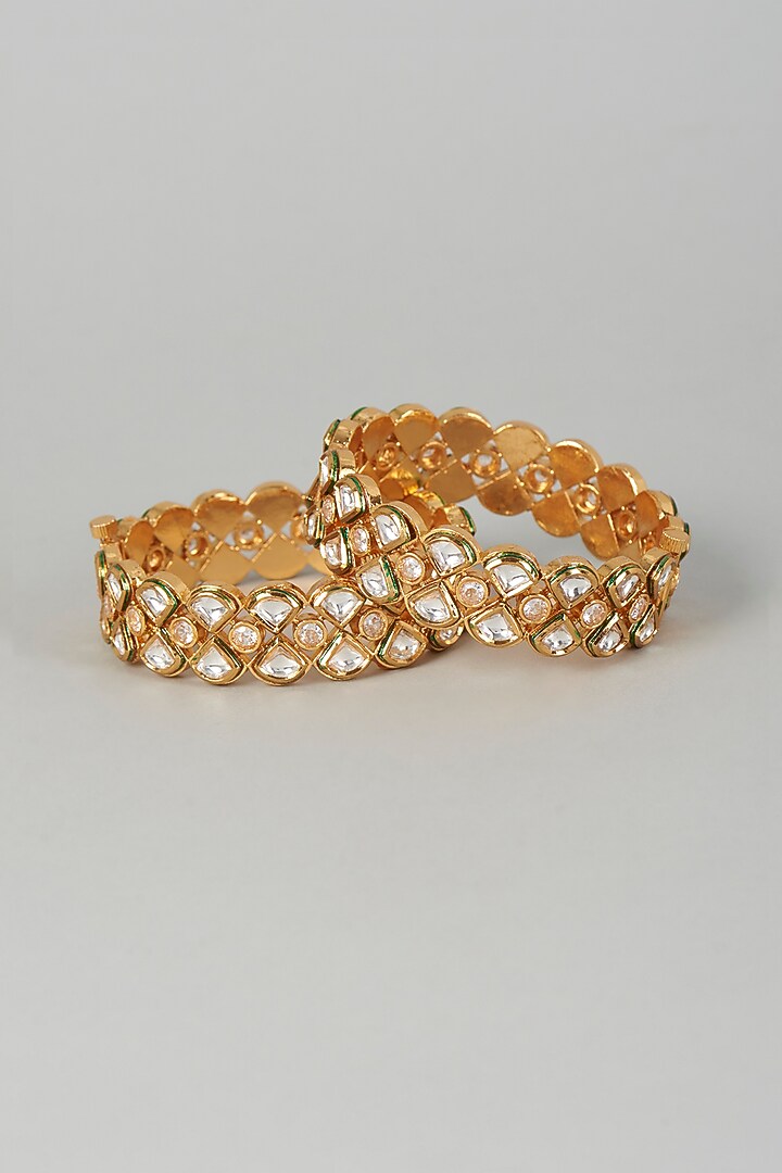 Gold Plated Kundan Polki Bangles (Set of 2) by Minaki at Pernia's Pop Up Shop