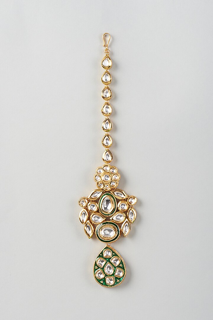 Gold Plated Kundan Polki Meenakari Maang Tikka by Minaki at Pernia's Pop Up Shop
