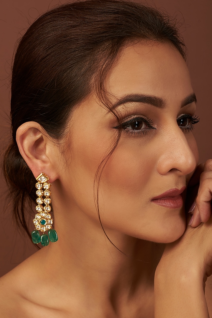 Gold Plated Kundan Polki Dangler Earrings by Minaki at Pernia's Pop Up Shop