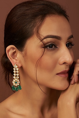 Gold Plated Kundan Polki Dangler Earrings by Minaki