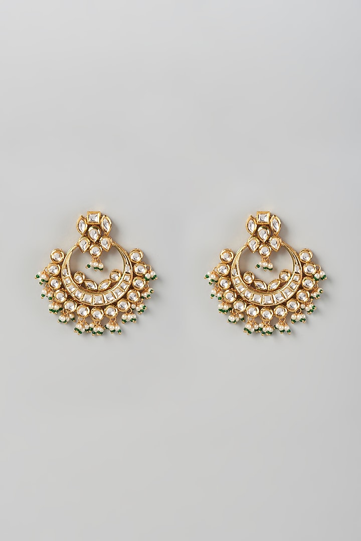 Gold Plated Kundan Polki & Pearls Chandbali Earrings by Minaki at Pernia's Pop Up Shop