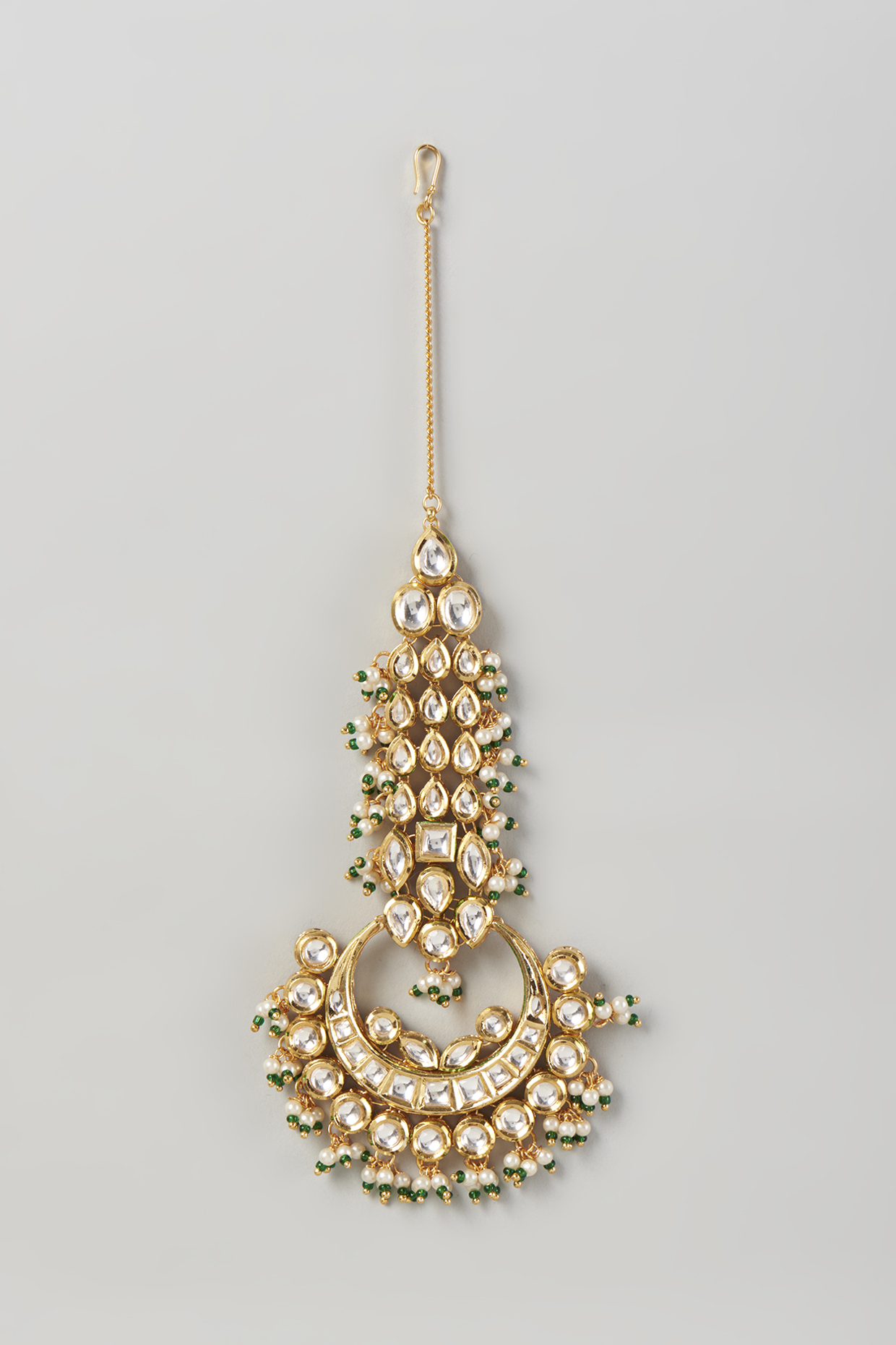 Gold Plated Kundan Polki & Pearls Maangtikka by Minaki