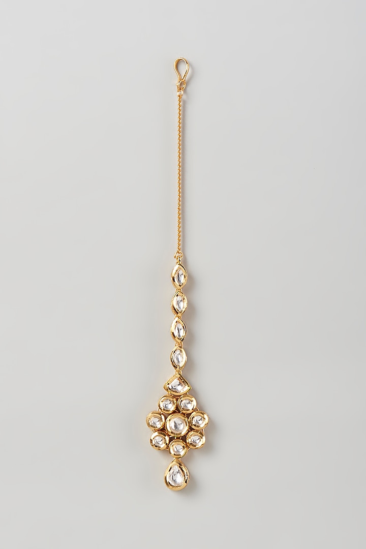 Gold Plated Kundan Polki Maang Tikka by Minaki
