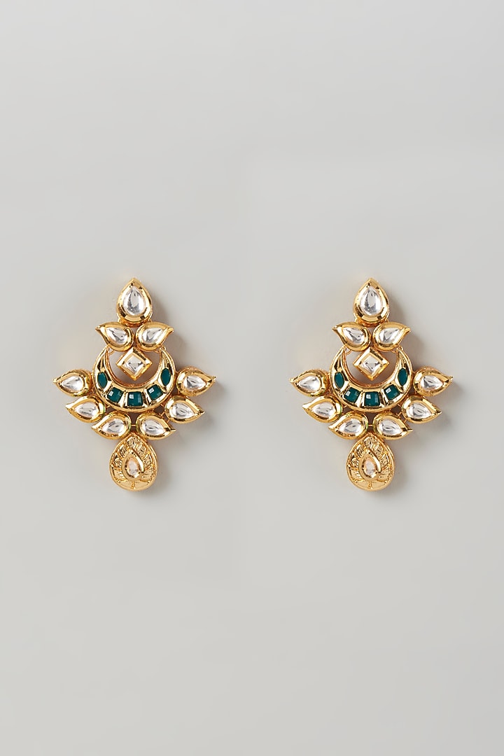 Gold Plated Emerald Dangler Earrings by Minaki at Pernia's Pop Up Shop