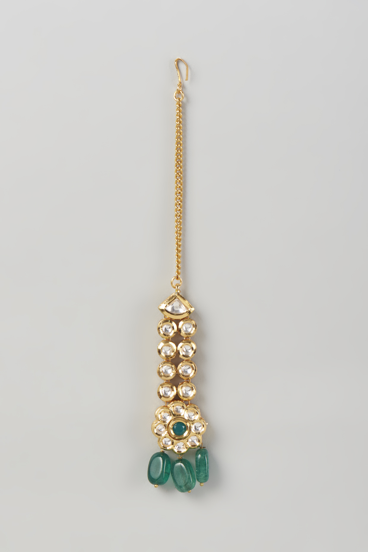 Gold Plated Kundan Polki & Emerald Maangtikka by Minaki