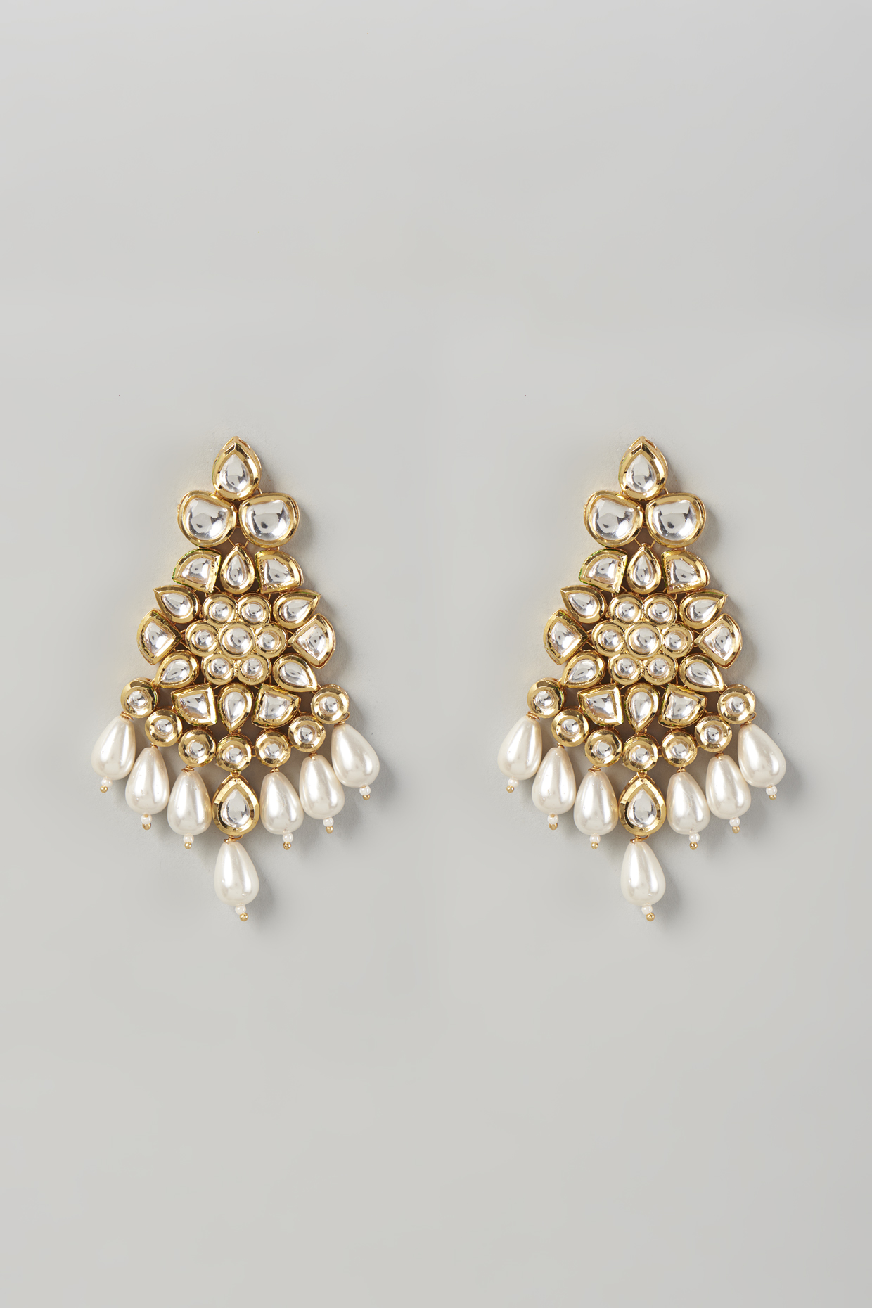 Gold Plated Dangler Earrings With Pearls by Minaki