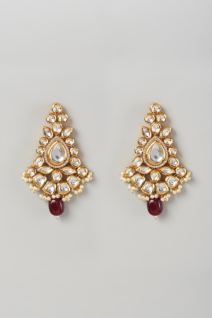 Gold Plated Pearls & Agate Dangler Earrings by Minaki at Pernia's Pop Up Shop