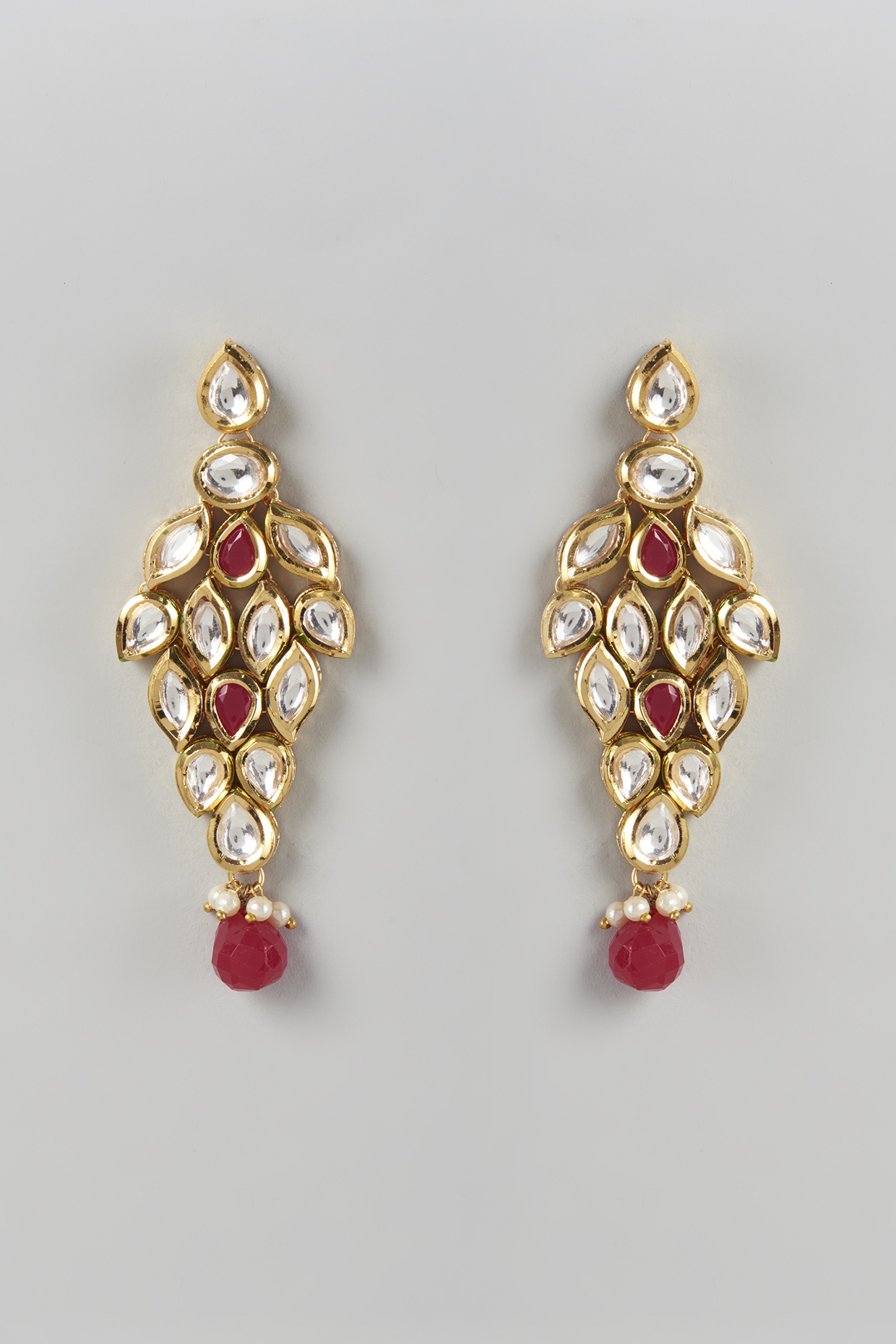 Gold Plated Kundan Polki Dangler Earrings by Minaki
