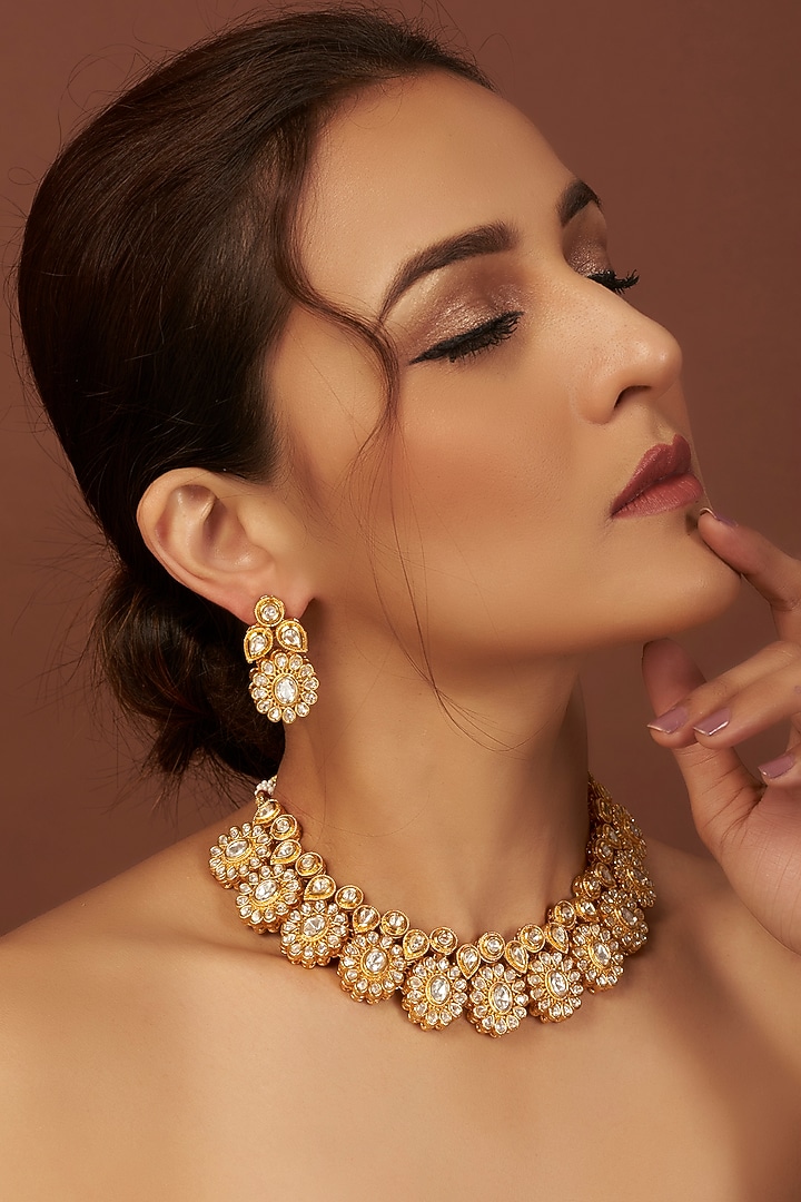 Gold Plated Kundan Polki Necklace Set by Minaki at Pernia's Pop Up Shop