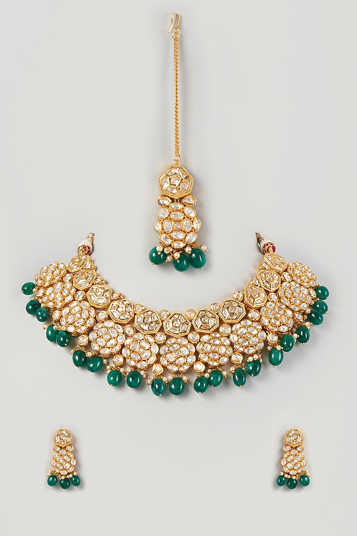 Gold Plated Kundan Polki Choker Necklace Set by Minaki at Pernia's Pop Up Shop