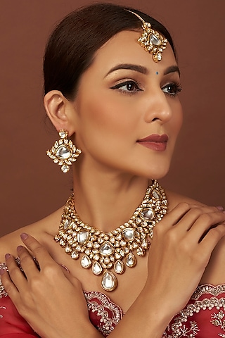 Gold Plated Kundan Polki Necklace Set by Minaki