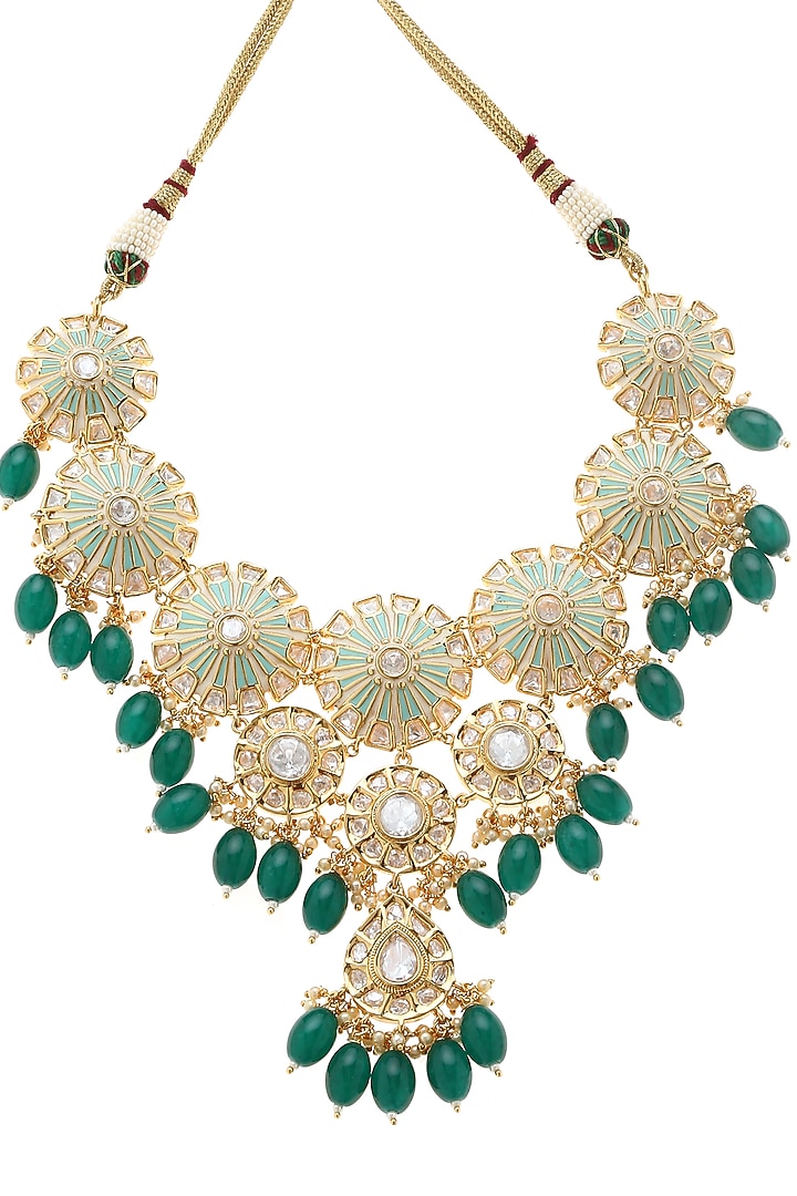 Gold Plated Emerald Agate Beads Necklace Set by Minaki at Pernia's Pop Up Shop