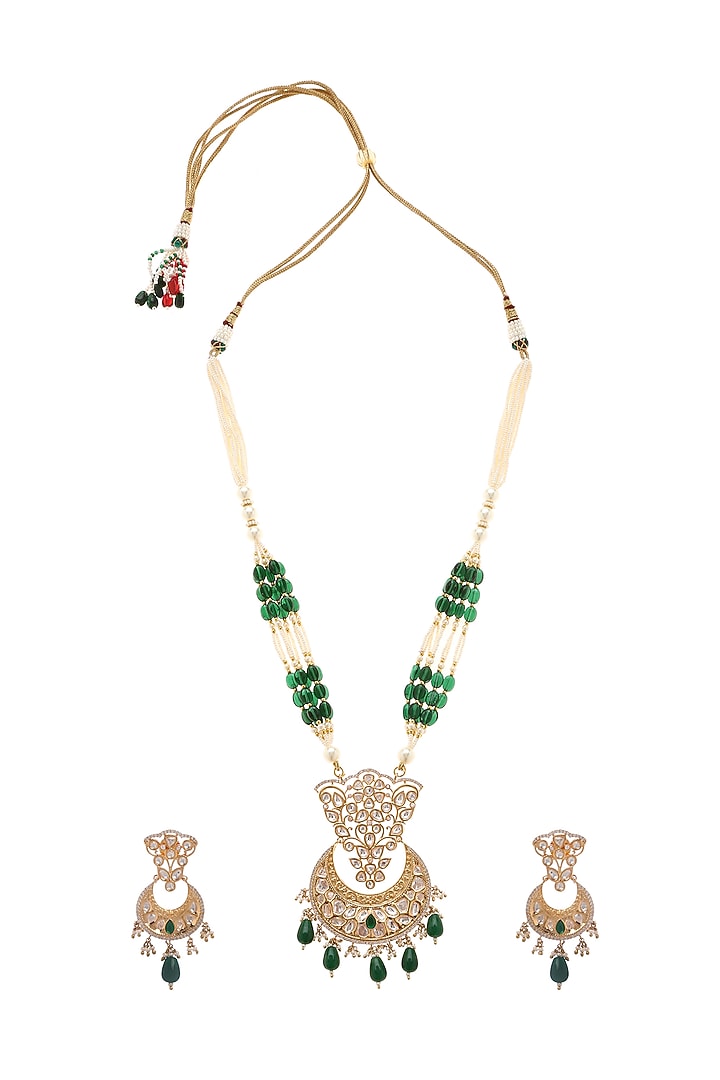 Gold Plated Beaded Long Pendant Necklace Set by Minaki at Pernia's Pop Up Shop