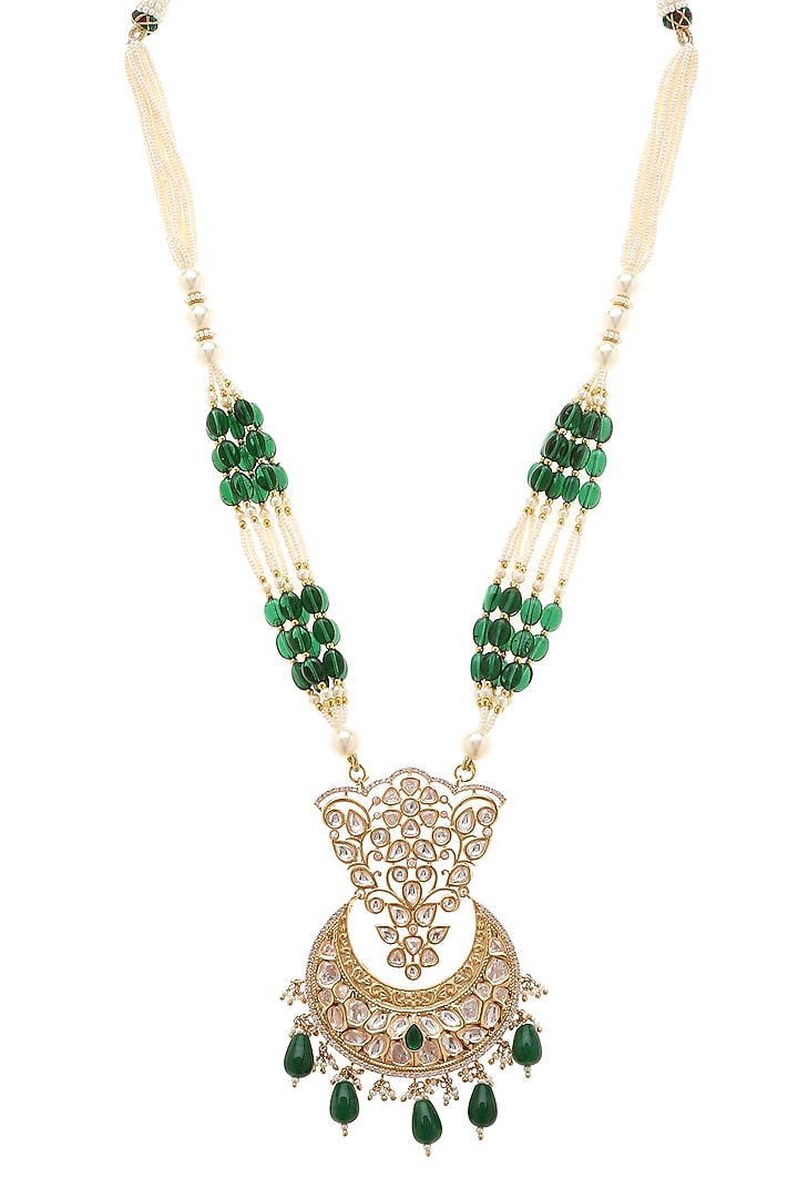 Gold Plated Beaded Long Pendant Necklace Set by Minaki at Pernia's Pop Up Shop