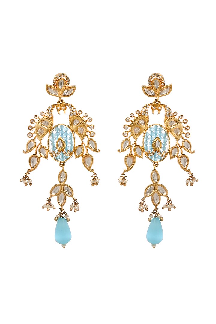 Gold Plated Aqua Beaded Long Pendant Necklace Set by Minaki at Pernia's Pop Up Shop