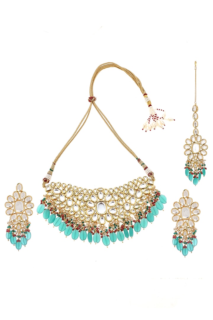 Gold Plated Agate Beads Necklace Set by Minaki at Pernia's Pop Up Shop