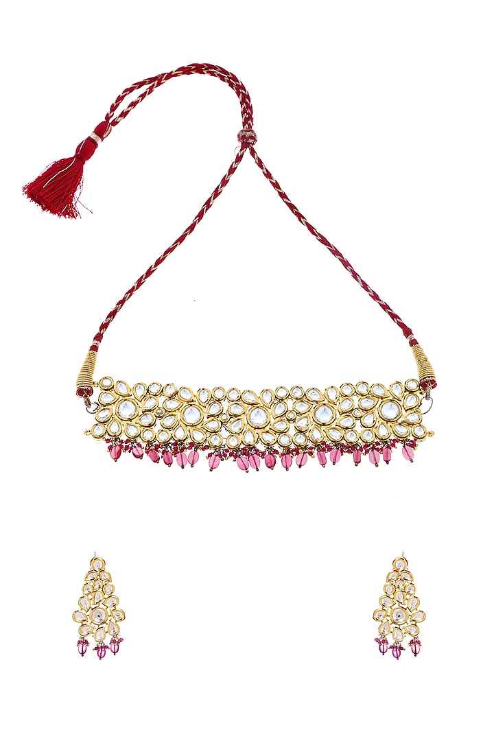 Gold Plated Ruby Beads Necklace Set by Minaki at Pernia's Pop Up Shop